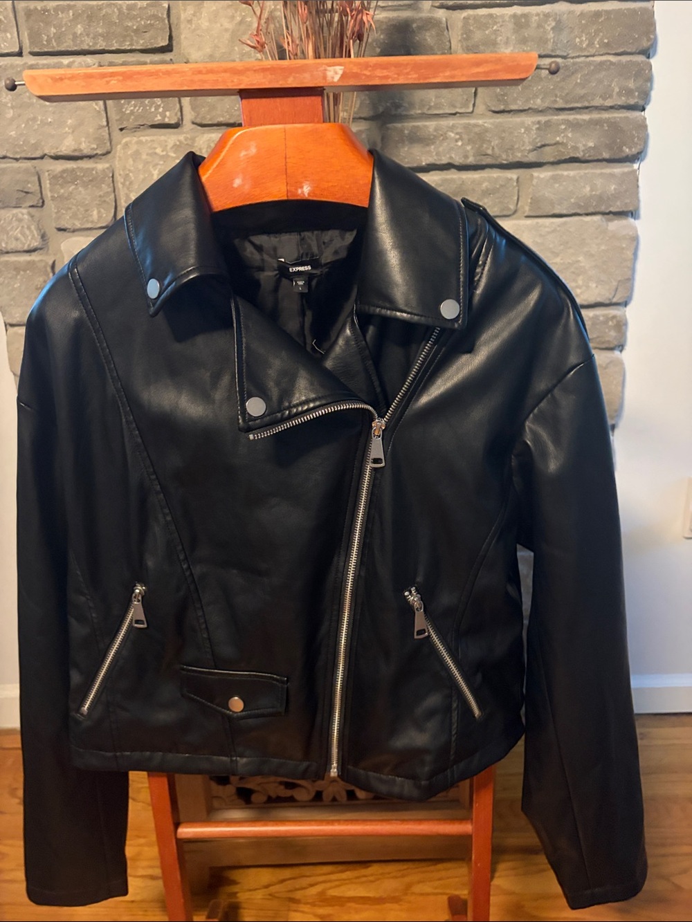 Express Black Vegan Faux Leather Asymmetrical Moto Jacket Size L